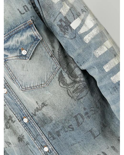 Amiri Blue Distressed Logo Print Denim Shirt for men