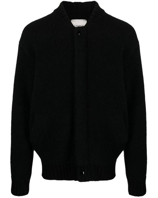 Laneus Black Band-Collar Knitted Cardigan for men