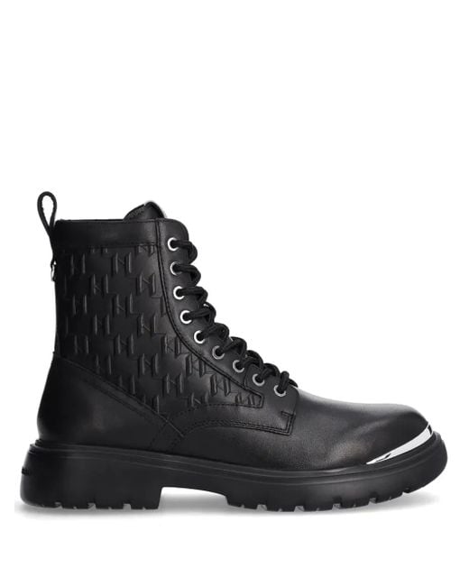 Karl Lagerfeld Black Monogram Leather Boots for men