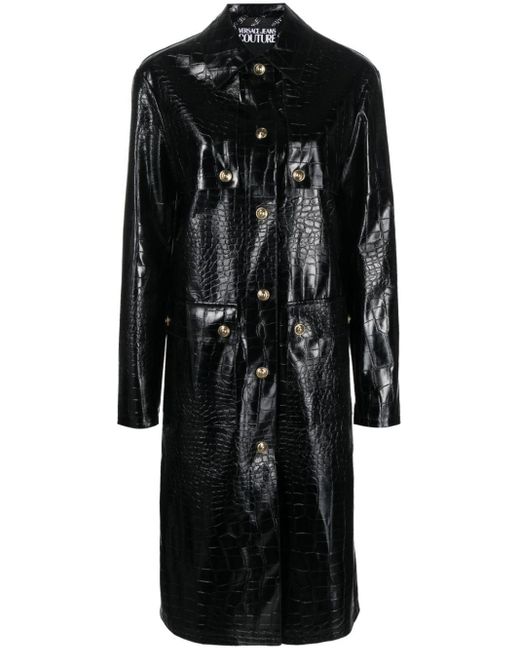 Versace Black Crocodile-effect Trench Coat