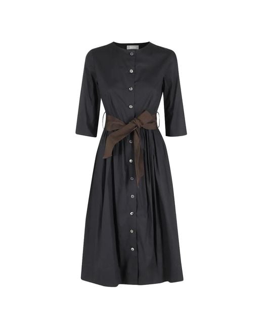 Kiltie Black Belted Button-Front Midi Dress