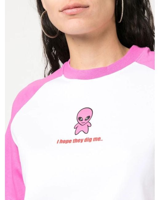 Gcds Pink Raglan-Sleeved T-Shirt