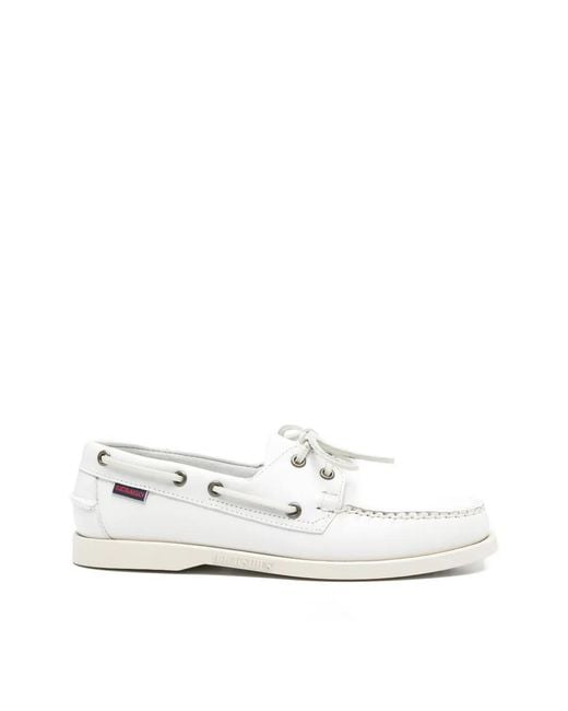 Sebago White Lace-Up Whipstitch Loafers for men