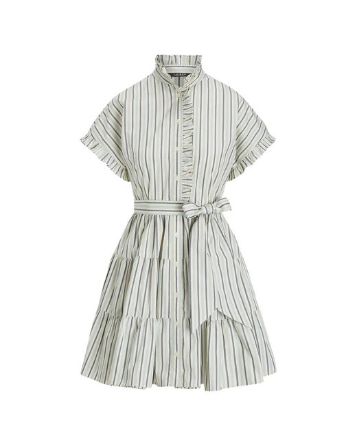 Ralph Lauren White Striped Ruffled Dress