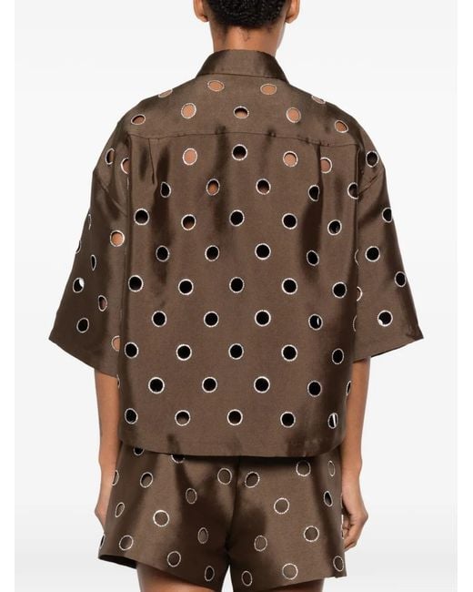 Sandro Brown Eyelet-Embellished Oversized Shirt
