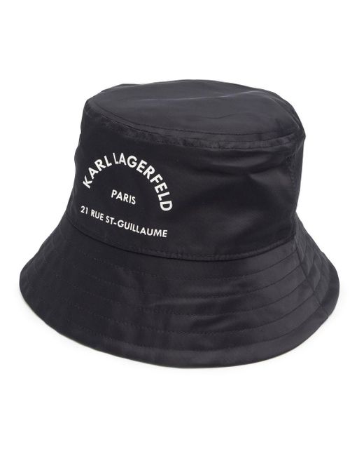 Karl Lagerfeld Addressprint Drawstring Bucket Hat in Black Lyst UK