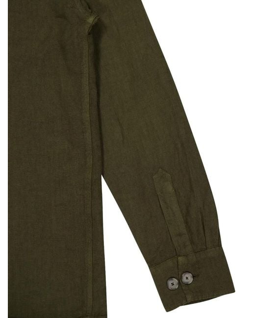 120% Lino Green Cargo-Pockets Linen Shirt for men