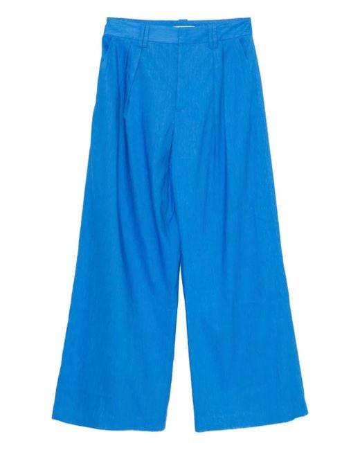 Alice + Olivia Blue Eric Linen Pant