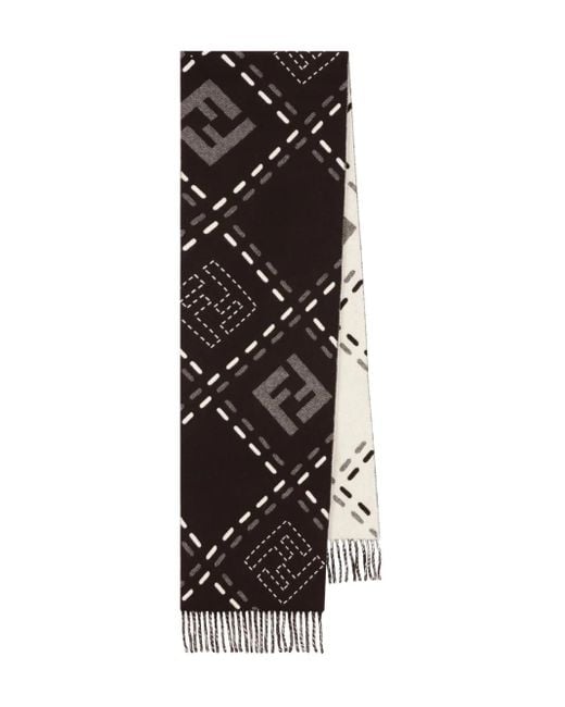 Fendi Logo-jacquard Fringed Scarf Black