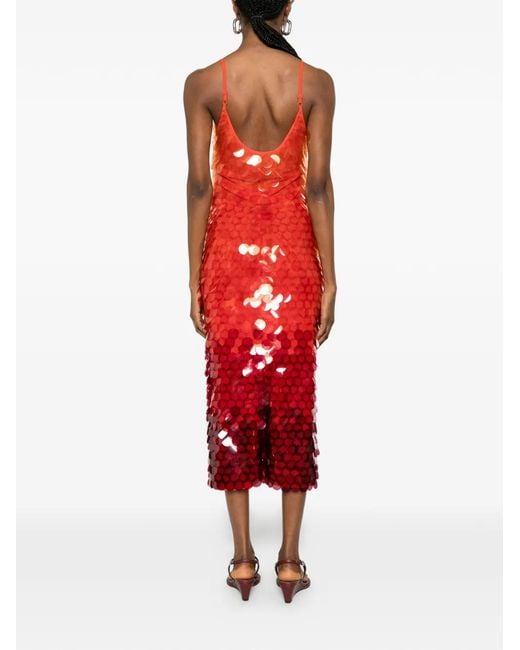 Leslie Amon Red Robe Mi-Longue Paloma À Sequins