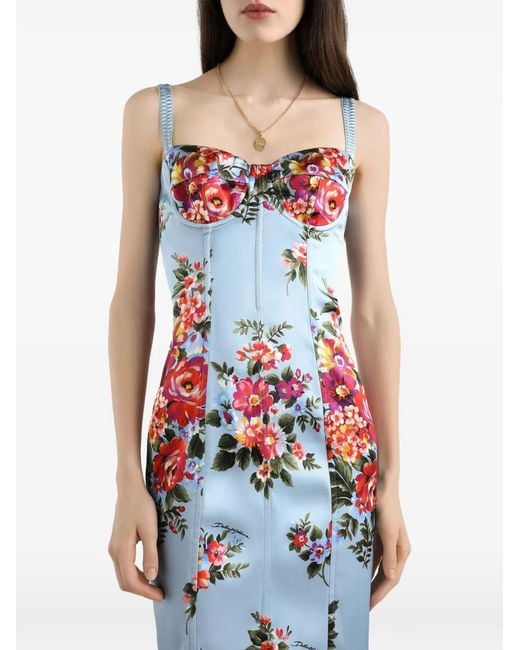 Dolce & Gabbana White Floral-Print Midi Dress