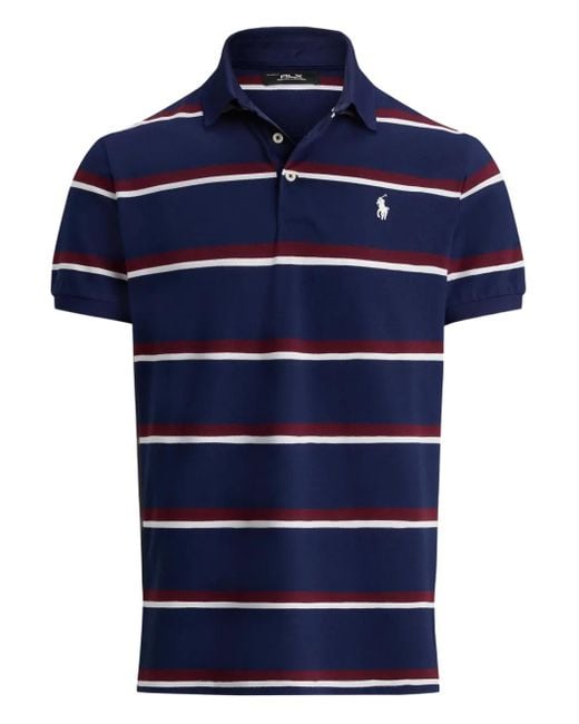 Ralph Lauren Blue Striped Pique Polo Shirt for men