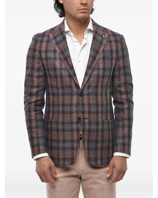 Corneliani Gray Tartan-Print Linen-Blend Blazer for men