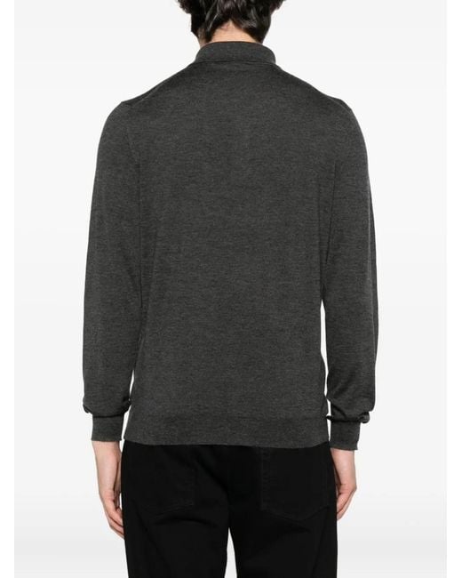 Kiton Black Long-Sleeve Polo Sweater for men
