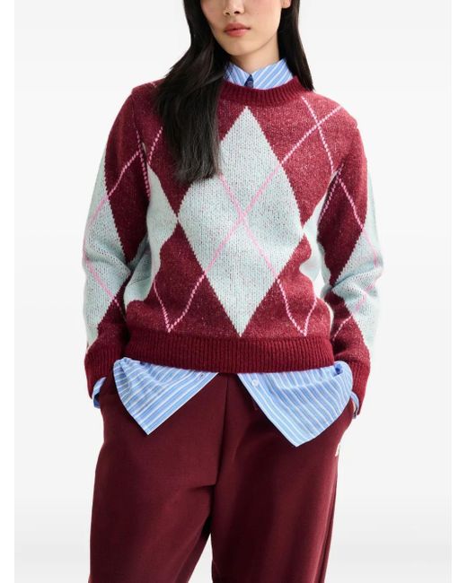 Essentiel Antwerp Red Diamond-Pattern Crew-Neck Sweater