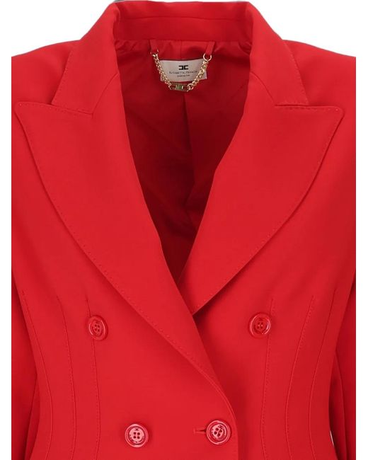 Elisabetta Franchi Red Double-Breasted Peak-Lapel Blazer
