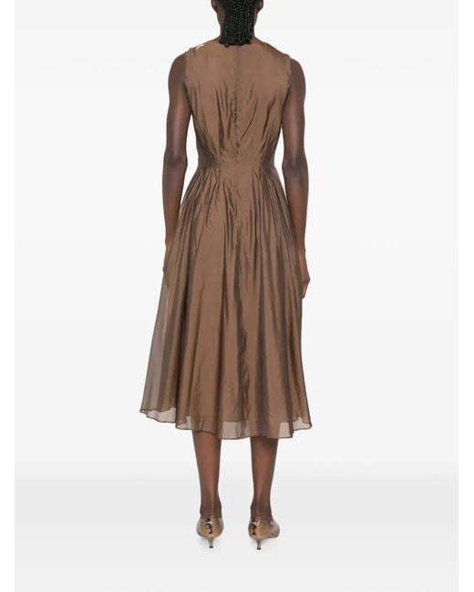 Max Mara Brown Stmwally Crystal-Embellished Pleated Midi Dress
