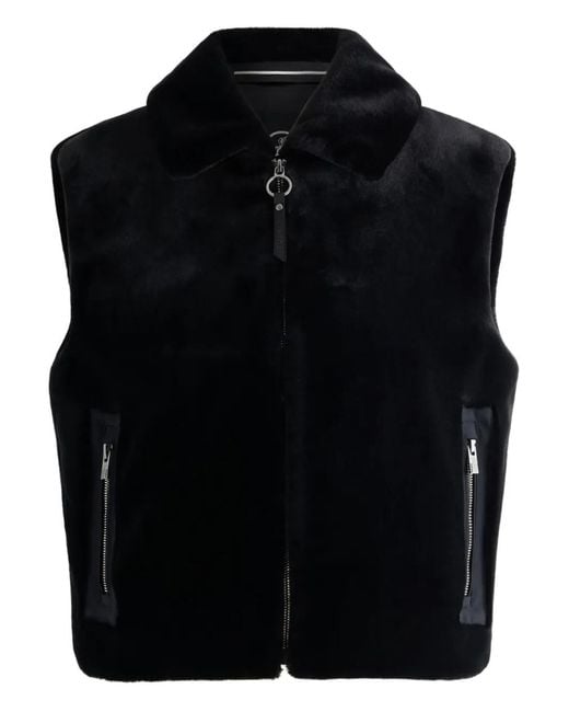 Fusalp Black Fur-Collar Zip-Front Bomber Jacket