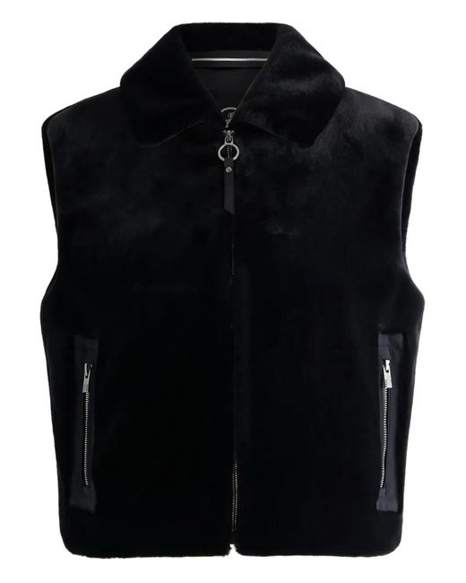 Fusalp Black Fur-Collar Zip-Front Bomber Jacket