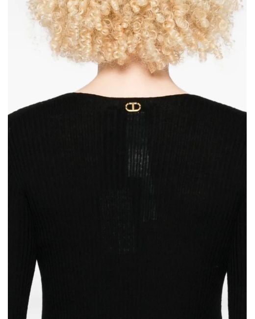 Twinset Black Ribbed V-Neck Sweater