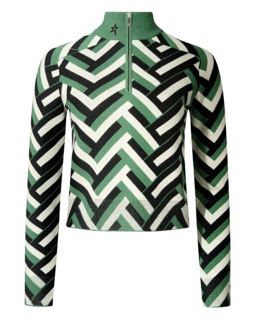 Perfect Moment Green Merino Wool La Tour Quarter-Zip Sweater