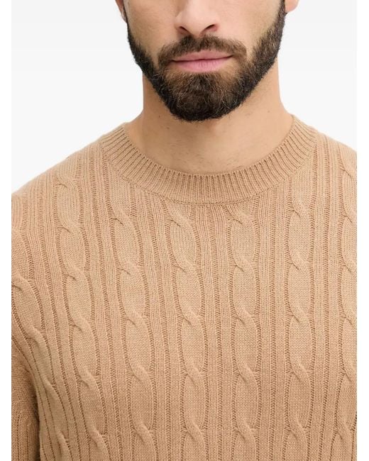Boss Natural Cable-Knit Crew-Neck Sweater for men