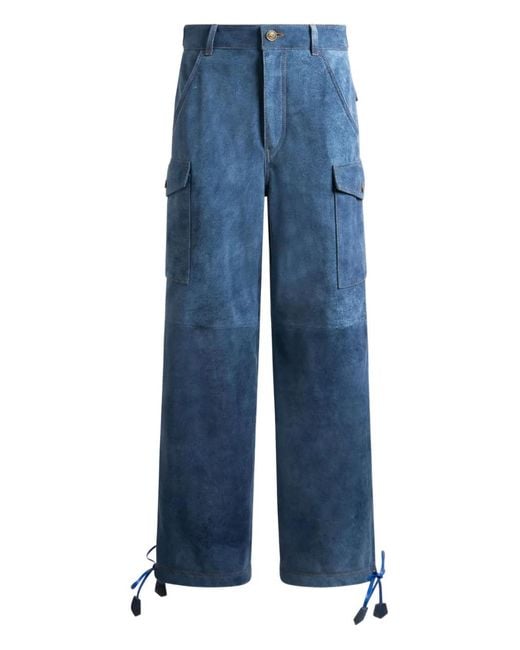 Etro Blue Denim-Effect Drawstring-Detail Trousers
