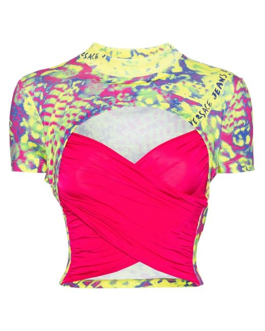 Versace Pink Tie-dye Pattern Cut-out Detail T-shirt