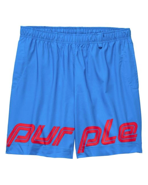 Purple Brand Blue Logo-print Swim Shorts for men
