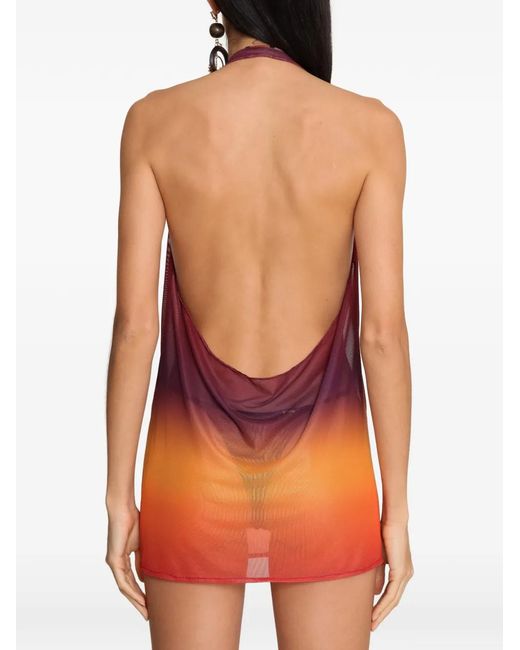 Amir Slama Pink X Tati Barbieri Ombré-Mesh Halterneck Beach Cover-Up