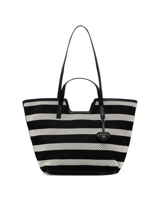 Morgan Black Striped Mesh Tote Bag