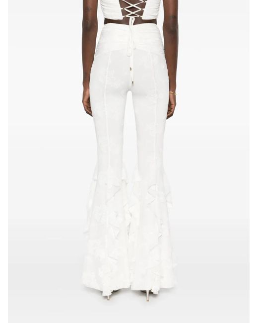 Nissa White Ruffled Mesh Trousers