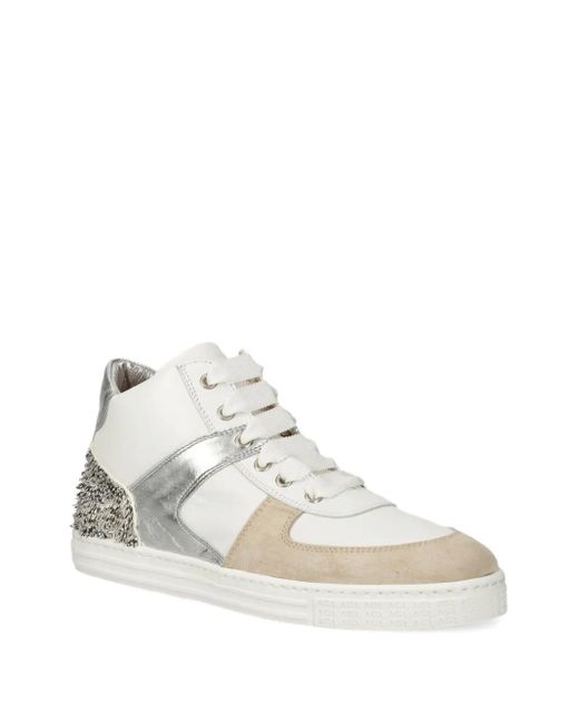 Agl Attilio Giusti Leombruni White Metallic-Panel Studded Sneakers