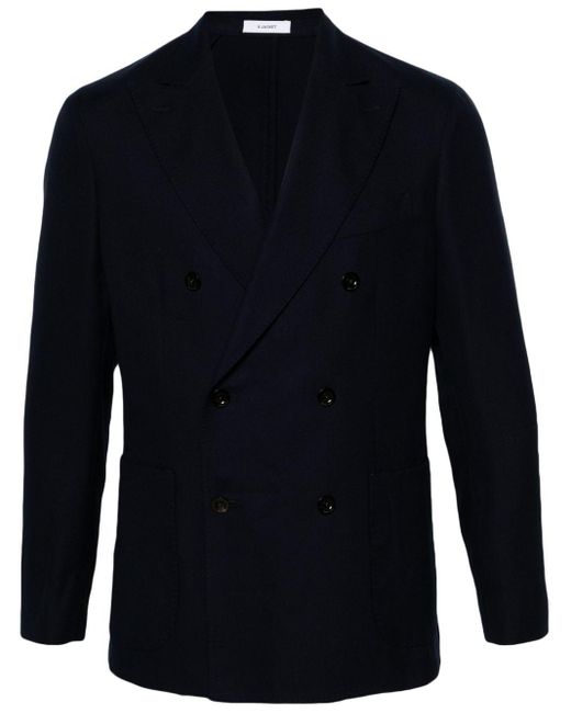 Boglioli Blue Cotton And Wool Blend Double-breasted Jacket for men