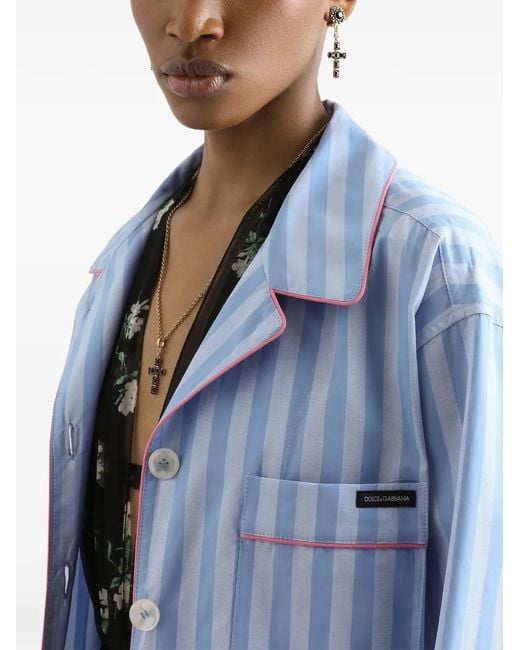 Dolce & Gabbana Blue Striped Belted Jacket