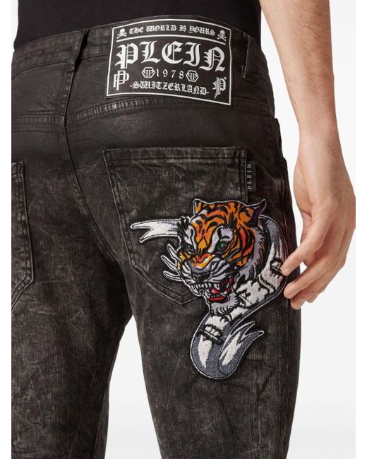 Philipp Plein Gray Logo-appliqué Skinny Jeans for men