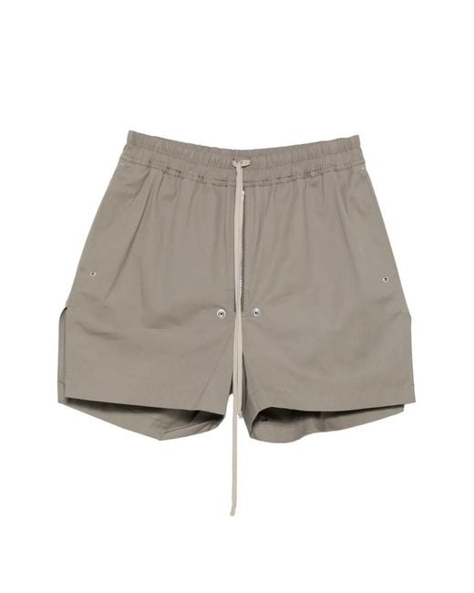 Rick Owens Gray Poplin Drawstring Shorts With Center Zip for men