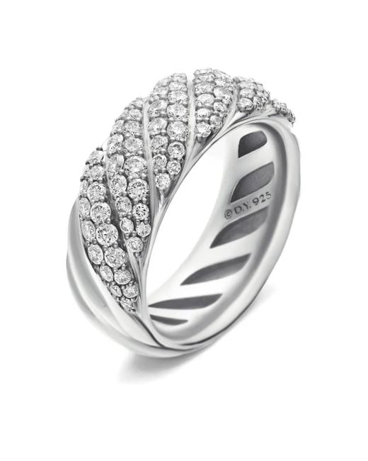 David Yurman White Sterling Sculpted Cable Diamond Band Ring (7.5Mm)