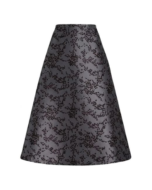 Alberta Ferretti Gray Floral-Print A-Line Midi Skirt