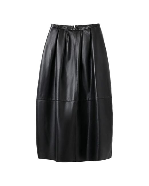 House of Dagmar Black Curved Leather Midi Skirt