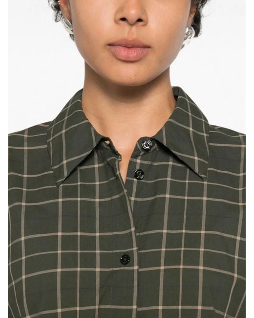Totême Green Check-Pattern Silk-Blend Shirt