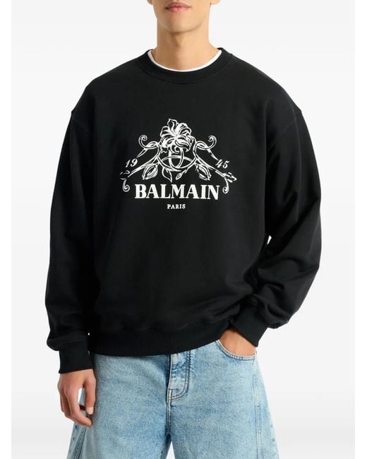 Balmain Black Printed Vine Sweatshirt for men