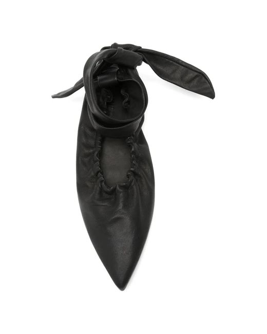 Uma Wang Black Pointed-Toe Ankle-Tie Ballet Flats