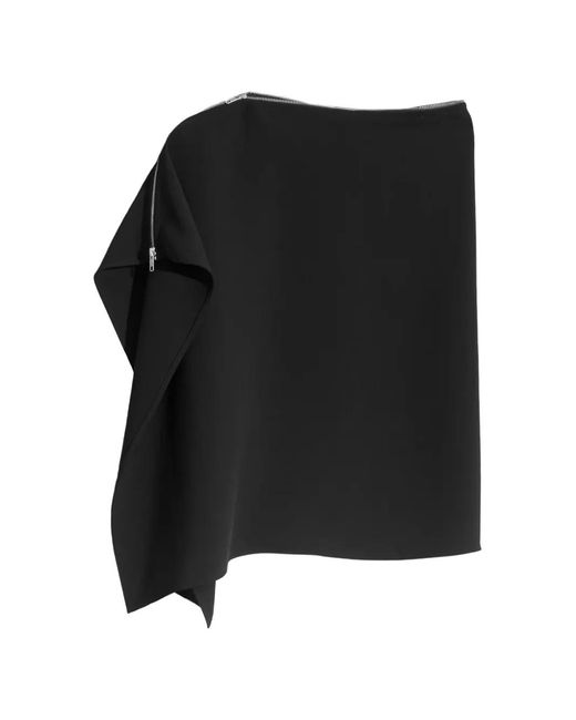 Bevza Black Zip-Detail Asymmetric Skirt