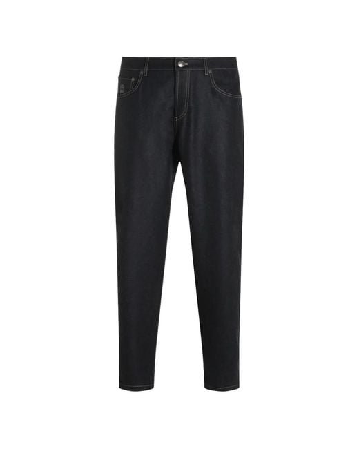 Brunello Cucinelli Black Contrast-Stitch Straight-Leg Trousers for men