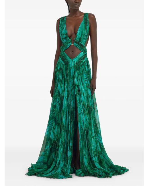 Roberto Cavalli Green Abstract-Print Gown