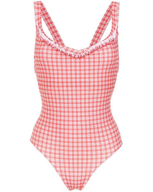 Amir Slama Red Plaid Swimsuit