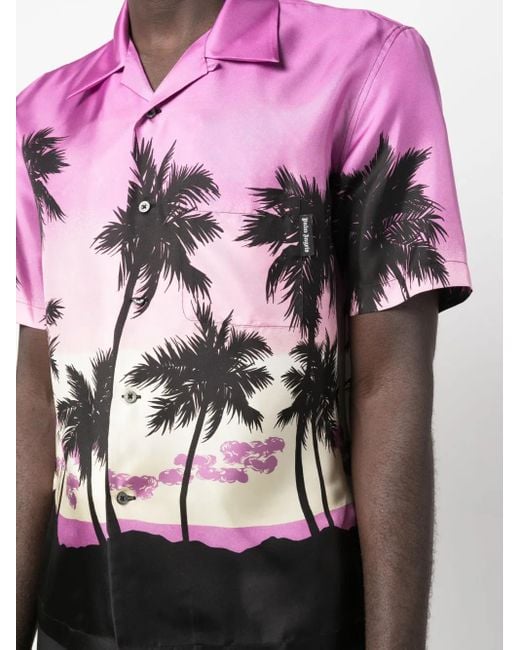 Palm Angels Pink Sunset Bowling Shirt Purple/black for men
