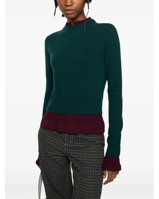 Acne Green Ruffled Layered-Effect Sweater