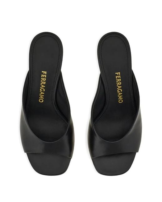Ferragamo Black S-Shaped Heel Slides